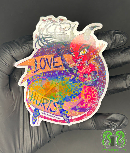 Love Hurts Transparent Heart Holographic Sticker