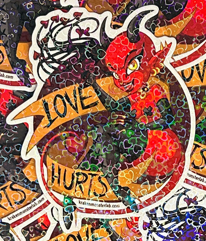 Love Hurts Transparent Heart Holographic Sticker